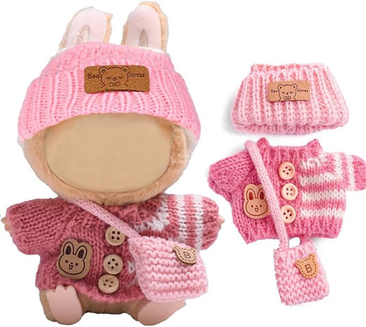 Knit Style 17cm Doll Clothes Accessories Set Include: Hat, Bag, Sweater- Cute Clothes for Dress up Your Dolls (Doll Not Included),Pink