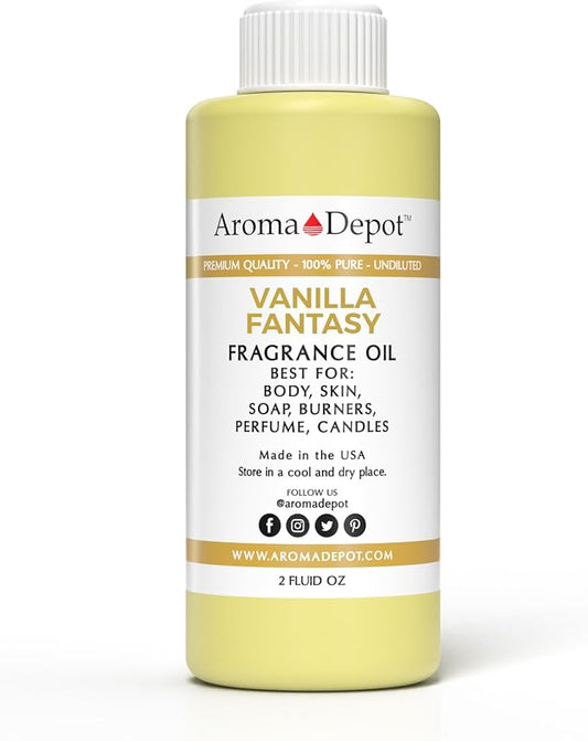 Aroma Depot 2oz Vanilla Fantasy Perfume Oil for Making, Body Oil, Soap, Candle Making & Incense. Our Version is a Premium Quality Undiluted & Alcohol Free