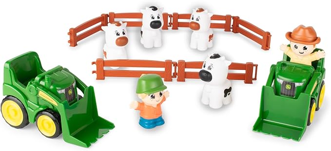 TOMY The Cows are Out! Farm Animal Playset - Preschool Farm Set with Tractors, Cows, Farmers & Fences - 14 Pieces - Ages 18 Months+