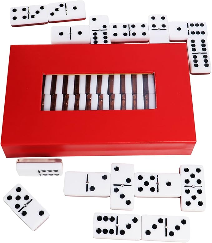 Double Six Standard Dominos Set 28 Tiles – Dominos Set for Adults, Classic Numbers Table Games, Family Travel Night Ideal for 2-4 Players (Red)