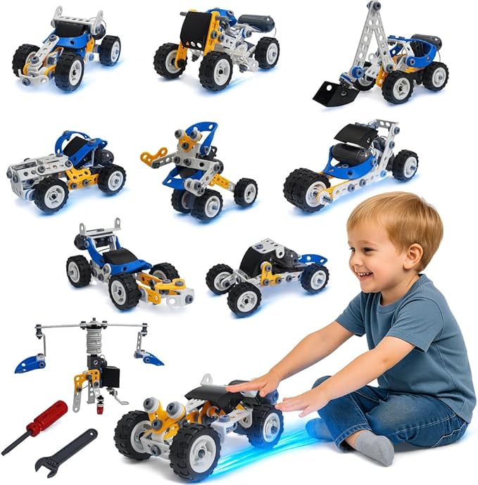 10-in-1 STEM Toys for 5 6 7 8+ Year Old Boys Girls, Electric Building Toys Erector Set for Kids, Motorized Educational Toys Building Kit
