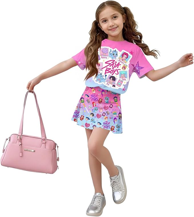 HTHLVMD K Pop Short Sleeve T-Shirt and Skirts Outfits Set for Girls Hunters Rumi Mira Zoey Graphic Tees De-Mon Costume
