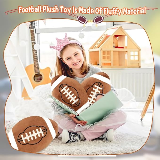 2 Pcs 12 Inch Football Plush Pillow Fluffy Stuffed Football Throw Pillows Soft Sports Throw Pillows for Kids Birthday Party Supply Gifts Bedroom Sofa Decor