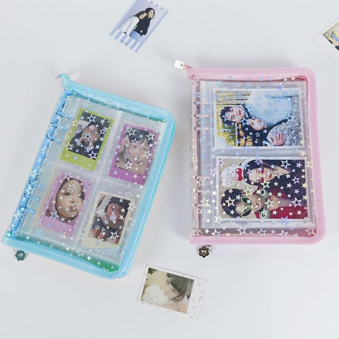 Kpop Photocard Binder with 6 Stickers Sheet & 50 Shinning Protective Sleeves Kpop Photocard Holder Book with Kpop Photocard, A5 Binder Photocard Album 30 Inner Pages with 240 Pockets (Skyblue)