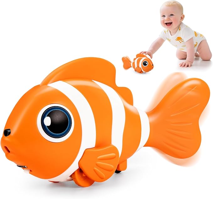 Crawling Fish Baby Toys, Novelty Tummy Time Toys for Babies 6-12 Months, Magic Swinging Fish Music Crawling Toys for Infant Toddler 12-18 Learning Crawl Walking Dancing 1st Valentines Days Gift