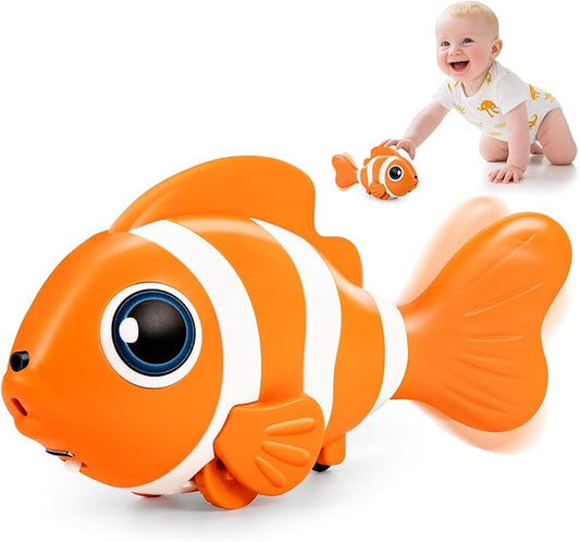 Crawling Fish Baby Toys, Novelty Tummy Time Toys for Babies 6-12 Months, Magic Swinging Fish Music Crawling Toys for Infant Toddler 12-18 Learning Crawl Walking Dancing 1st Valentines Days Gift