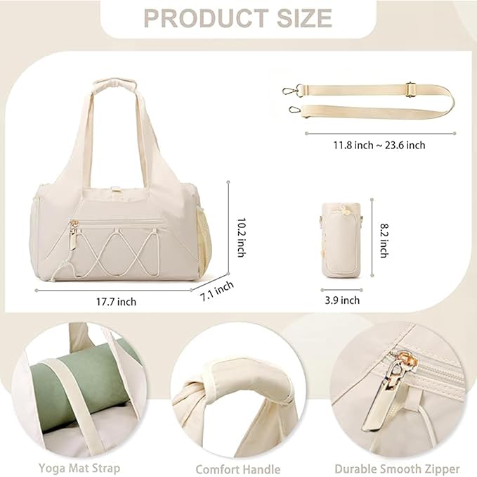 Gym Bag for Women, Yoga Mat Bag with Shoe Compartment and Wet Pocket, Sport Yoga Gym Bag with Yoga Strap, Carryall Yoga Tote Bag