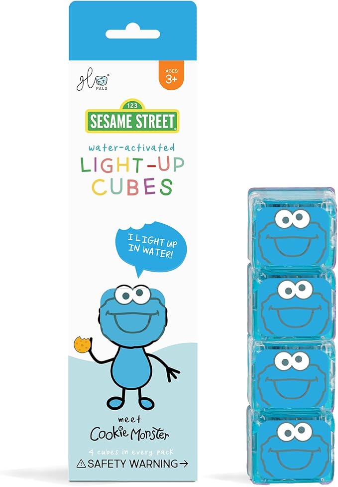 Glo Pals x Sesame Street Water-Activated Light-Up Cubes for Sensory Play (Cookie Monster - Cubes Only)