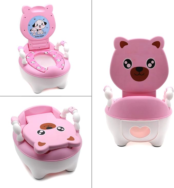 HongK- Baby Kids Pink Bear Portable Potty Training Toilet Seat With Pad Toddler Lovely Toilet Comfortable Soft Seat Stool Chair [P/N: ET-BABY003-PINK]