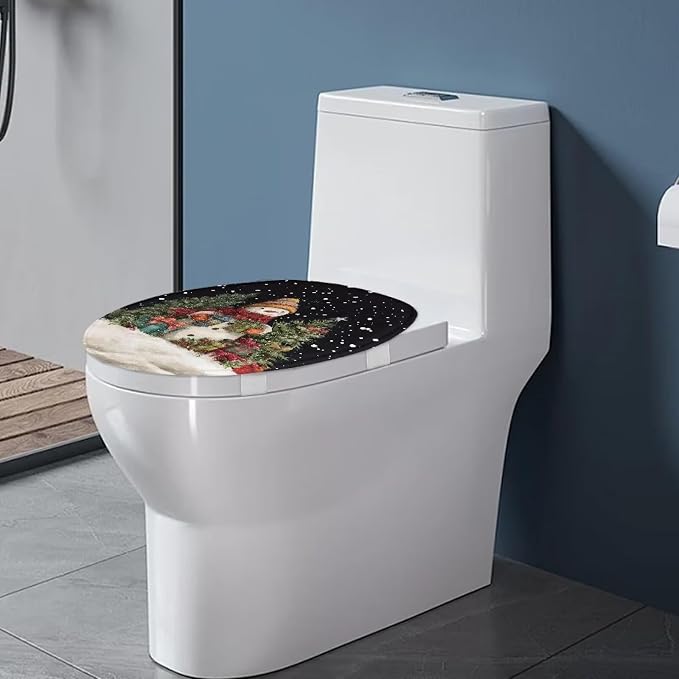 Christmas Snowman Toilet Lid Cover, Flannel Machine Washable Toilet Seat Cover, Comfortable, Soft and Dustproof Toilet Lid Cover