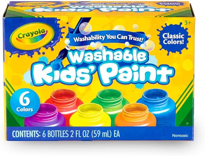 Crayola Washable Kids Paint Set (12ct), Classic and Glitter Paint for Kids, Essential Arts & Crafts Supplies, Toddler Painting Kit, Teacher Classroom Must Have [Amazon Exclusive]