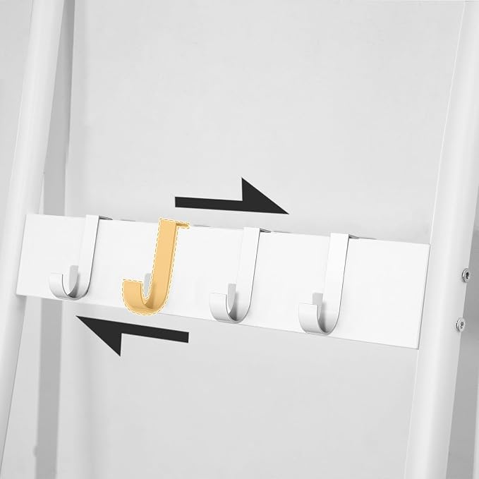 HOOBRO Blanket Ladder, 5-Tier Towel Rack with Hooks, Wall-Leaning Blanket Rack, Decorative Display Ladder Shelf, for Scarves, Industrial, Living Room, Bedroom, White WW52CJ01