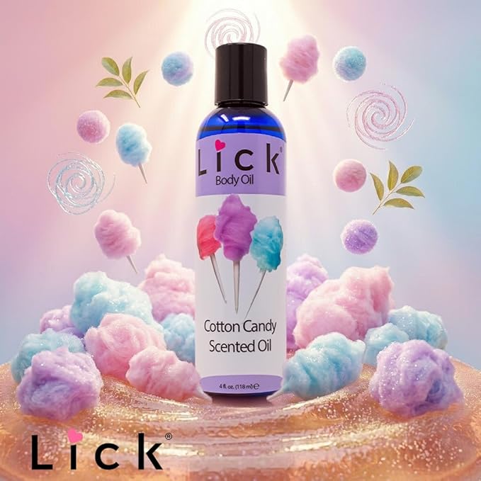 LICK Cotton Candy Dessert-Inspired Scented Body Oil – Fast-Absorbing Daily Hydration with Almond Oil & Vitamin E – 4 oz