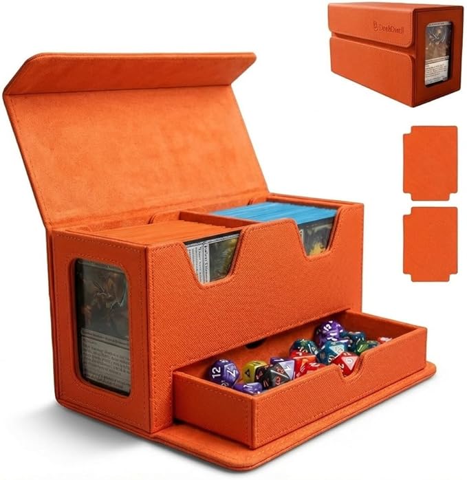 Card Deck Box Fits 200+ Double Sleeved，Commander Deck Box for Magic the Gathering with Dice Tray & Toploader Display,2 Dividers