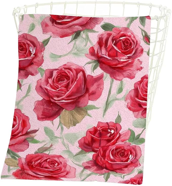 Red Roses Blossom Hand Towel Flower Green Leaf Floral Love Face Towels Suit Travel Sports Pool Swimming Bath Camping Spa Gym Yoga,15x30 Inch