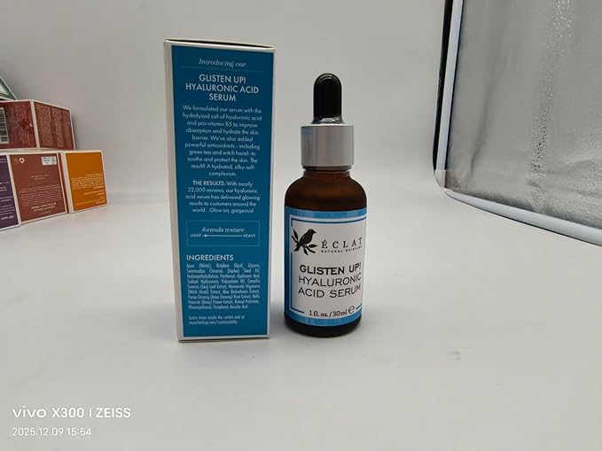 Eclat Skincare Hydrating Hyaluronic Acid Serum for Face – 2.5% Hyaluronic Acid + 3% B5, Green Tea & Jojoba Oil - Moisturizing & Plumping Formula for Radiant & Smoother Skin 1 Fl Oz
