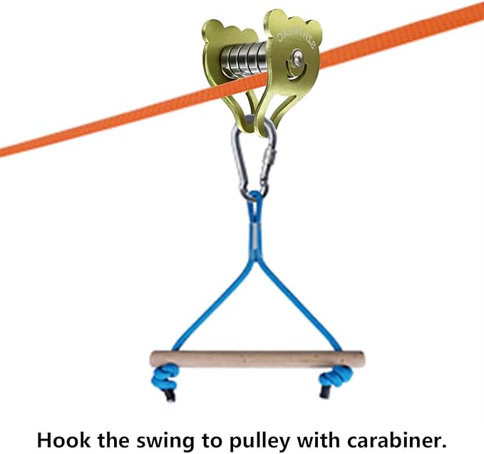 Zipline Pulley Bear Kits, Ninja Slackline Slider, Smooth and Silky, Zipline Brake Stopper for Slackline Zip line, Quick Setup for Kids Backyard Outdoor Playground Fitness Equipment