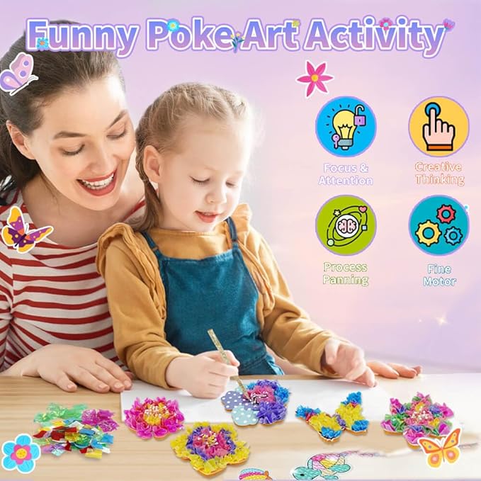 Britik Arts and Crafts for Kids Ages 8-12: Poke in Fun Art Kits for Girls, Poke Art Flower Bouquet Craft Kit, Fabric Arts for Kids DIY Flower Bouquet Kit Birthday Gift for Girls Ages 8 9 10 11 12