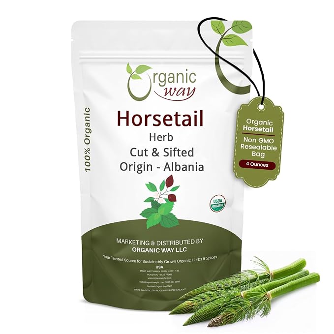 Organic Way Horsetail Herb Cut & Sifted (Equisetum arvense) - Herbal Tea | European Wild-Harvest | Kosher & USDA Certified | Vegan, Non-GMO & Gluten Free | 100% Raw from Albania (1/4LBS / 4Oz.)