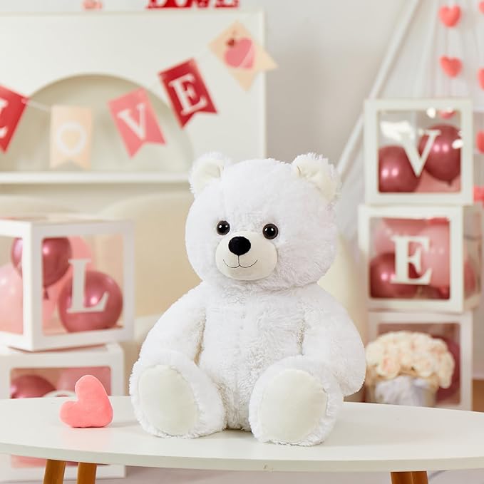 Tezituor White Teddy Bear Stuffed Animal, Cute 18 inch Stuffed Teddy Bear Plush Toy, Small Teddy Bear Plush Gifts for Boys Girls