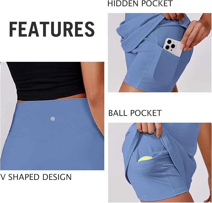 PINSPARK 14" Womens Tennis Skirt High Waisted Golf Skort with 2 Pockets | Built-in Shorts, A Line, Tummy Control, Stretchy, Casual, Mini, Workout, Pickleball, Running, Skort for Woman