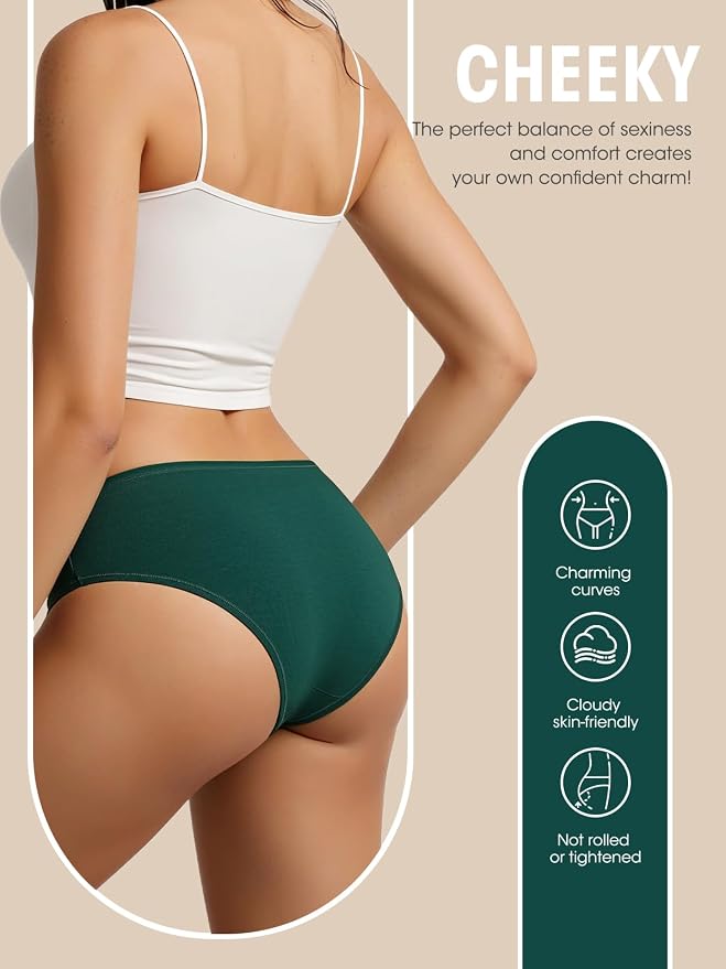 Womens Underwear Cotton Panties Soft Low Waist Hispter Breathable Stretch Ladies Bikini Underwear 6 Pack