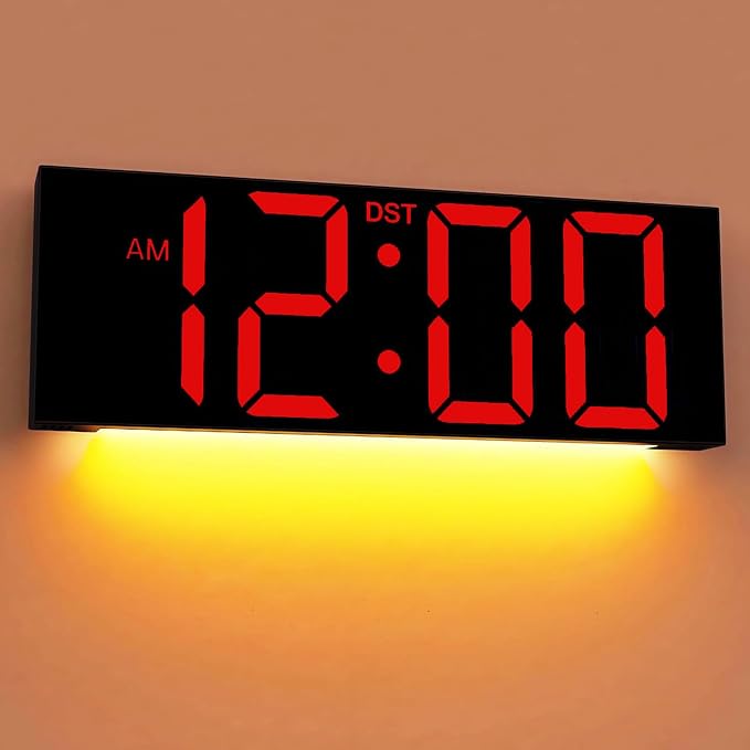 JALL Digital Wall Clock Large Display with Big LED Numbers, Remote Control, 8 RGB Colors, Auto DST, Night Light for Classroom Living Room Bedroom Birthday Gift for Senior, Men Women, Red