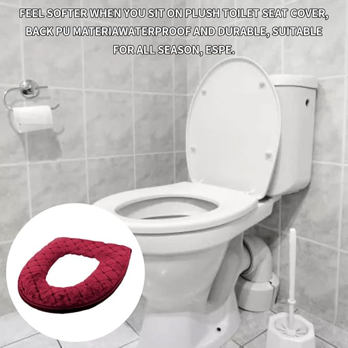 Toilet Seat Cover, Toilet Seat Cushion Warmer Washable Cover Pads with Zipper, Red