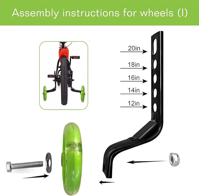 DDJKCZ Training Wheels Flash Mute Wheel Bicycle Compatible for Bikes of 12 14 16 18 20 Inch
