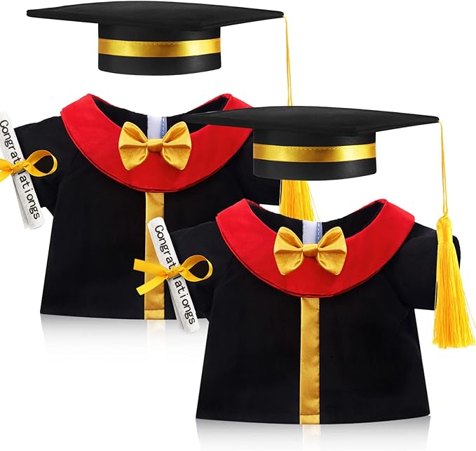 Set of 2 Graduation Teddy Bear Clothes Cap & Gow Outfit Fits Make Your Own Most 8" - 13" Bear Plush Stuffed Animal Outfit Pet Dog Doll Cap and Gown Build a Bear Clothes(Graduation B, Fit 8"-13")