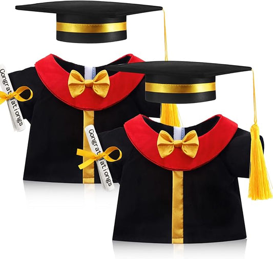 Set of 2 Graduation Teddy Bear Clothes Cap & Gow Outfit Fits Make Your Own Most 8" - 13" Bear Plush Stuffed Animal Outfit Pet Dog Doll Cap and Gown Build a Bear Clothes(Graduation B, Fit 8"-13")