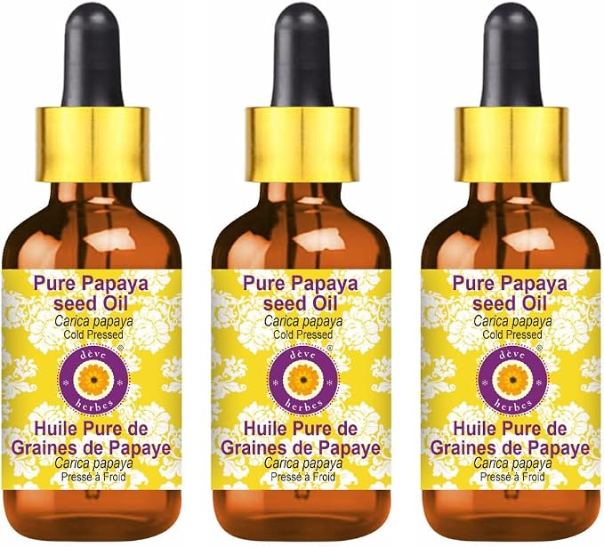 dève herbes Pure Papaya Seed Oil (Carica Papaya) with Glass Dropper Cold Pressed (Pack of Three) 100ml X 3 (10 oz)