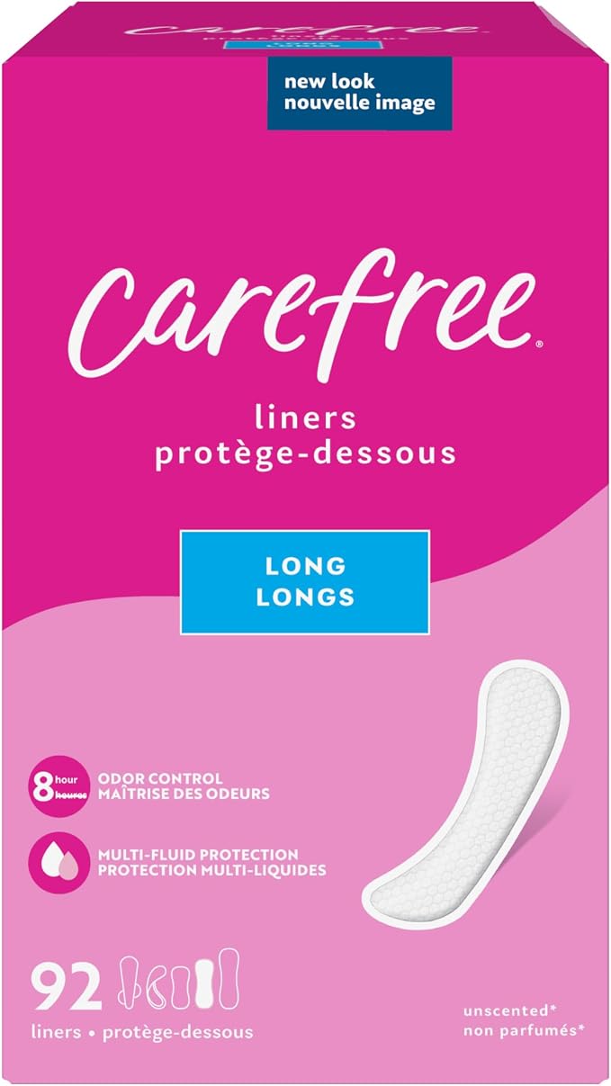 Carefree Panty Liners, Regular Liners, Unwrapped, Unscented, 120ct (Packaging May Vary) & Panty Liners, Long Liners, Unwrapped, Unscented, 92ct (Packaging May Vary)