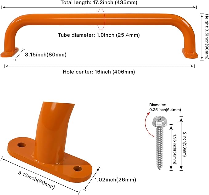 6 Pieces 17 Inch Orange Safety Playground Handles Outdoor - Metal Playset Accessories Handles Swing Sets Attachment Grab Bars, Indoor Kids Ceiling Monkey Bar for Play Structure