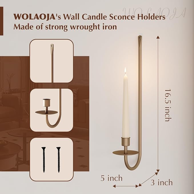 Metal Wall Candle Sconce Holder Set of 4 Wall Mount Candle Holder Pillar Holder Brass Modern Wall Candle Sconces Hanging for Living Room Farmhouse Fireplace Wedding