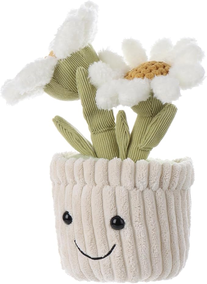 Apricot Lamb Soft Daisy Plant Plush Toy, Stuffed Green Pot, Kawaii Plushie for Kids 10 Inches