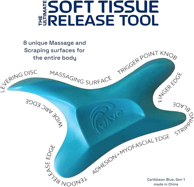 The Wave Tool Ultimate Soft Tissue Release Tool for Massage, Myofascial Release, Muscle Scraping, Generation 1 (Caribbean Blue)