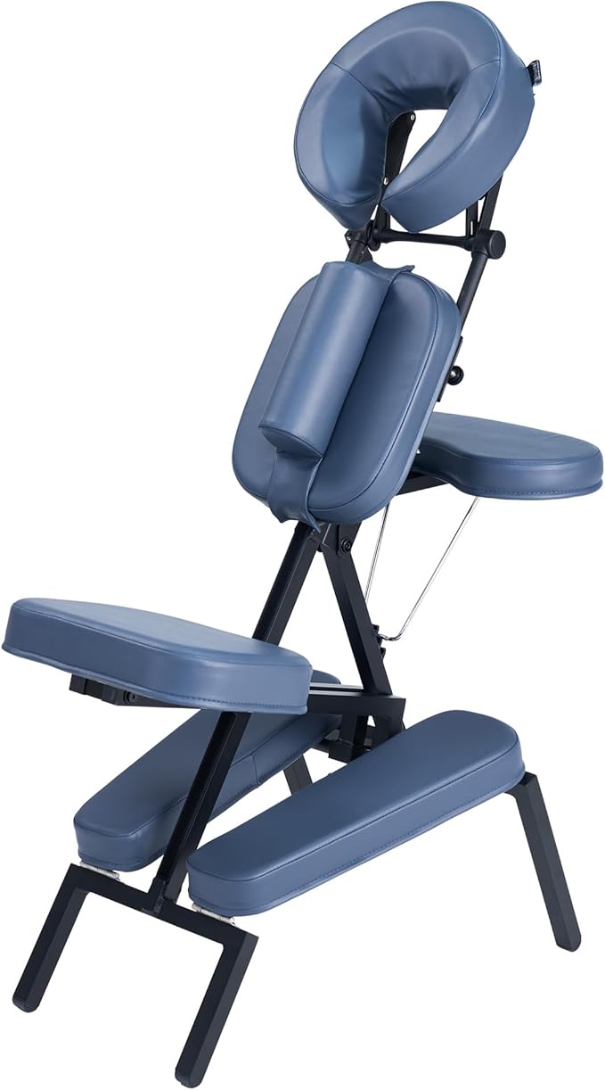 Professional Portable and Lightweight Tattoo/Massage Chair by Master Massage - Folding Aluminum Frame with Adjustable Features and Wheeled Carrying Case, Blue