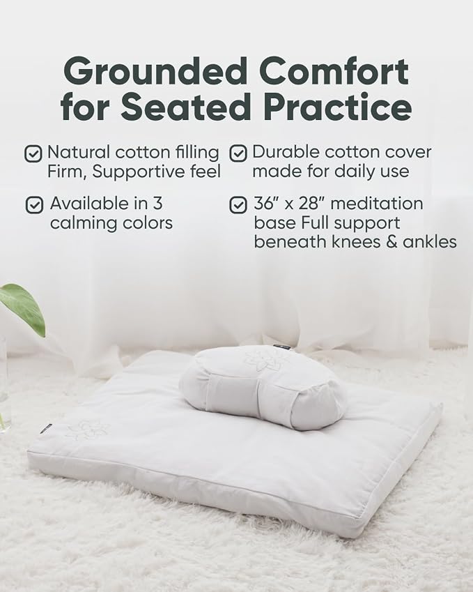 Mindful & Modern Zabuton Meditation Mat - Cotton Filled Yoga and Meditation Pad - Zabuton Meditation Cushion for Kneeling and Sitting Support - Large Rectangular Sitting Floor Pillow for Bench or Zafu
