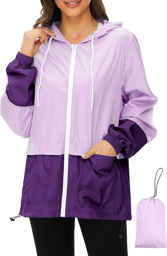 Zando Lightweight Rain Jacket Women Packable Waterproof Raincoat with Hood | Windbreaker Jacket Women, Light Raincoats for Drizzle, Rain Coats for Travel, Hiking and Commute