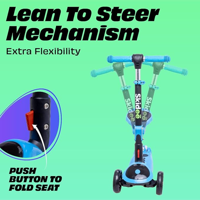SKIDEE Kick Scooter for Kids Foldable 3 Wheel Scooter with Lean-to-Steer, Adjustable Height, Removable Seat & LED Light Wheels | Toddler Scooter Up to 12 Year Old Boys/Girls