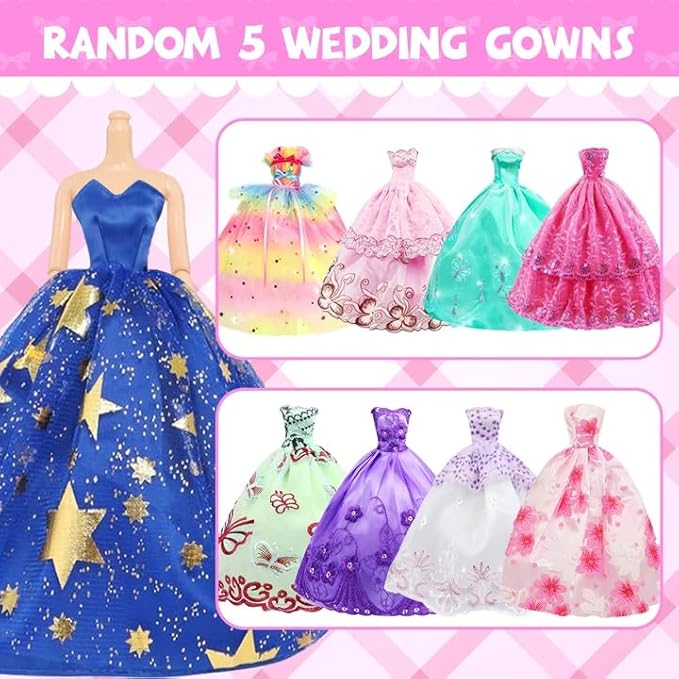K.T. Fancy 100 Pcs Doll Clothes and Accessories 5 Wedding Gowns 10 Camisole Dress 2 Fashion Dresses 2 Tops 2 Pants 2 Bikini Swimsuits 10 Shoes 40 Hangers 17 Accessories for 11.5 inch Doll