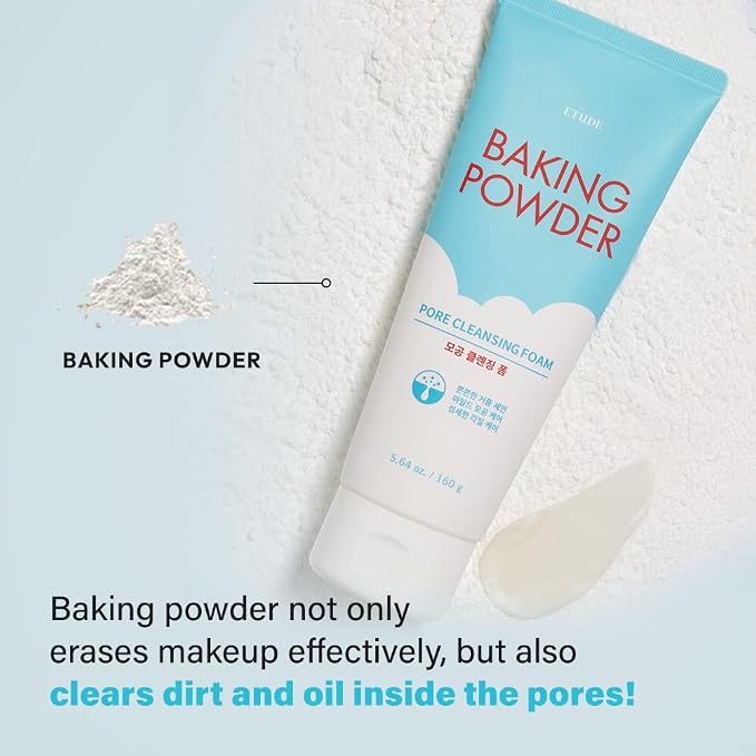 ETUDE Baking Powder Pore Cleansing Foam, Face Wash for Deep Dead Cells, Micro Sized Baking Powder to Clean Deep Inside Poer, Gentle Exfoliation, Soft and Creamy Bubble, Korean Skin Care (5.64 Ounce)
