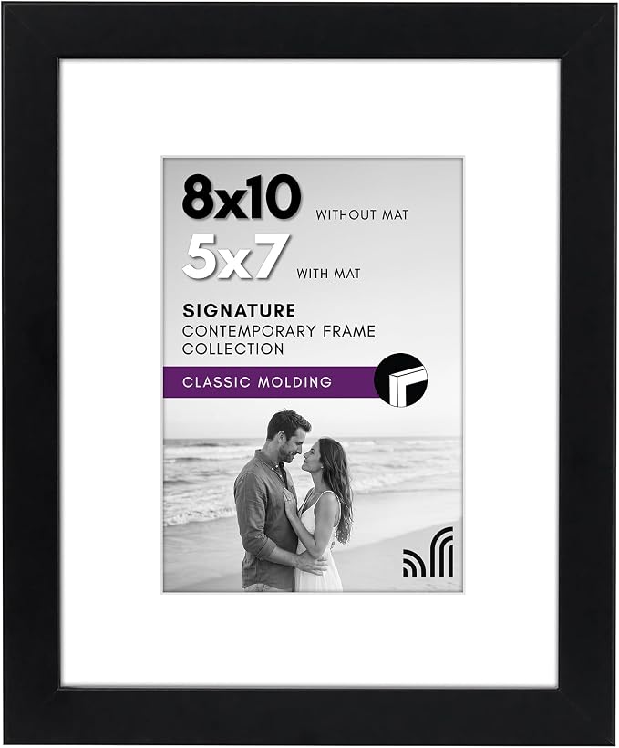 Americanflat 8x10 Picture Frame with Shatter-Resistant Glass - Use as 5x7 Frame with Mat or Display 8x10 Photo Without Mat - Signature Collection - Picture Frames for Tabletop and Wall Display - Black | Shatter-resistant glass, wall or tabletop display...