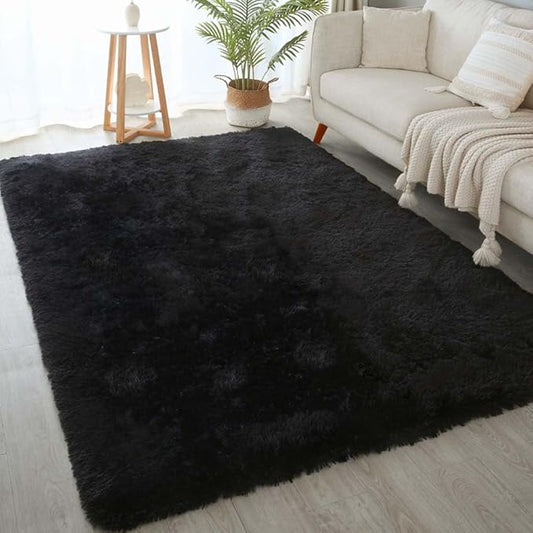 5x8 Black Fluffy Shag Rug for Bedroom, Plush Washable Carpet | Area Rug for Living Room, Kids Nursery, Boys Girls Dorm Room, Non Slip Shaggy Floor Carpet