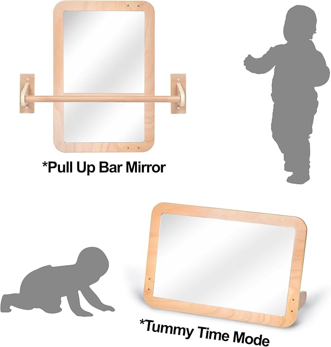 Montessori Baby 2-in-1 Shatterproof Safety Mirror with Pull-Up Bar - Infant Wall Mount & Floor Play for Tummy Time (6 Months+)
