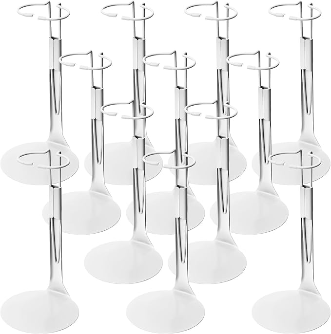 12 Pcs Adjustable Doll Stands for 12 Inch to 18 Inch Dolls Display Stand with Expandable Waist Wire Action Figure Display(White)