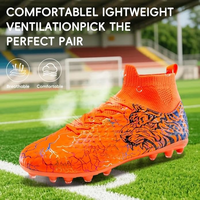Soccer Cleats Boys Youth Training Football Cleats Athletic Outdoor Girls Soccer Shoes High-top Kids Football Shoes for Little/Big Kid