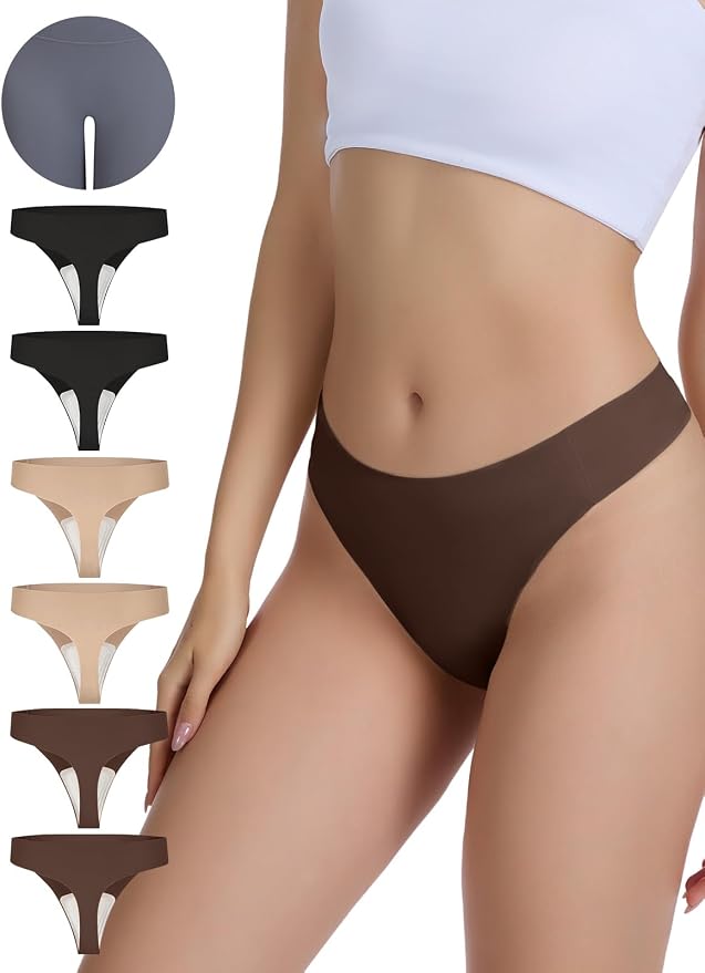 Camel Toe Thongs for Women 6 Pack Seamless No Show Concealer Thongs Invisible Cameltoe Proof Workout Underwear