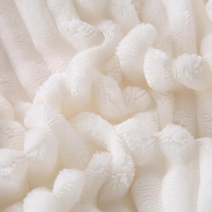Cream White Sherpa Fleece Throw Blanket 50”×60” for Couch Sofa | Double Side Soft Fuzzy Cozy Plush Thick Flannel Blanket with Striped Design Gift for Adults,Woman
